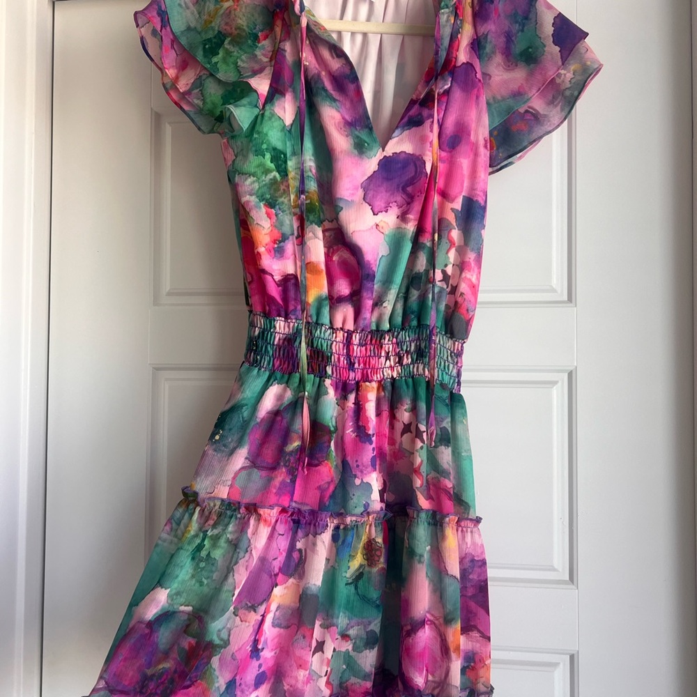 Lavender Brown, Itzel Mini Dress, NWT, Lavender/Jade, Retail $250, Small